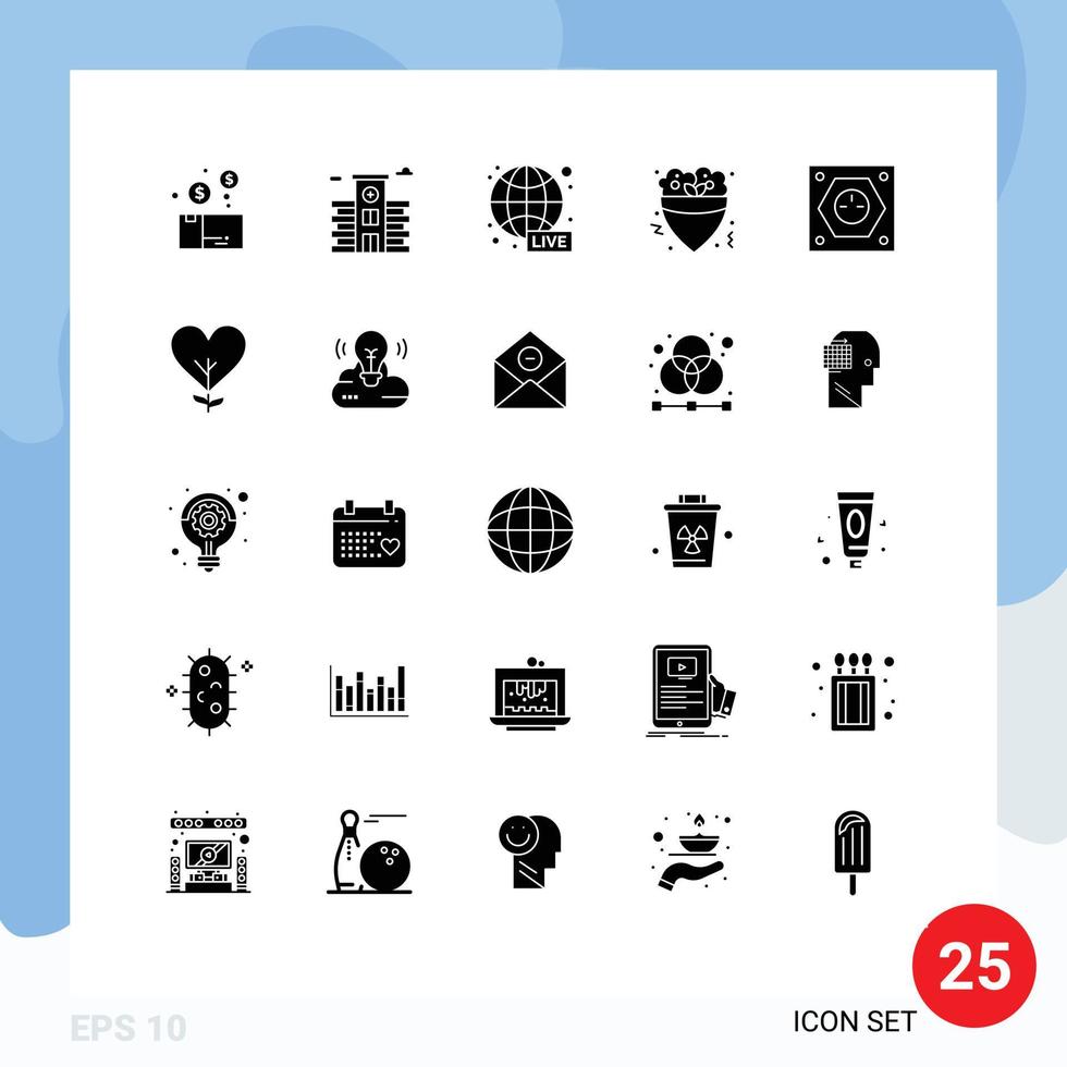 25 conceito de glifo sólido para sites móveis e aplicativos energia crepe transmissão refeição elementos de design de vetores editáveis rápidos