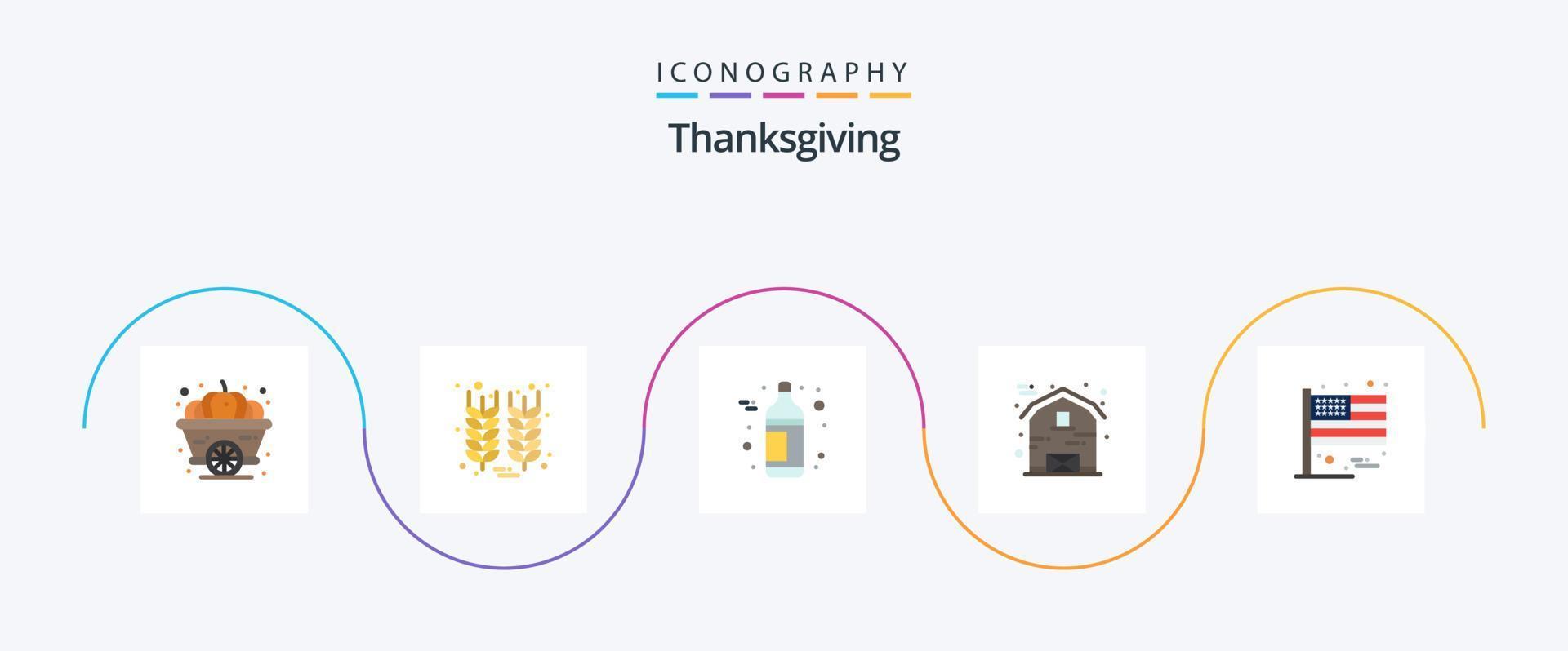 pacote de ícones plana 5 de ação de graças, incluindo ação de graças. americano. álcool. Ação de graças. fazenda vetor