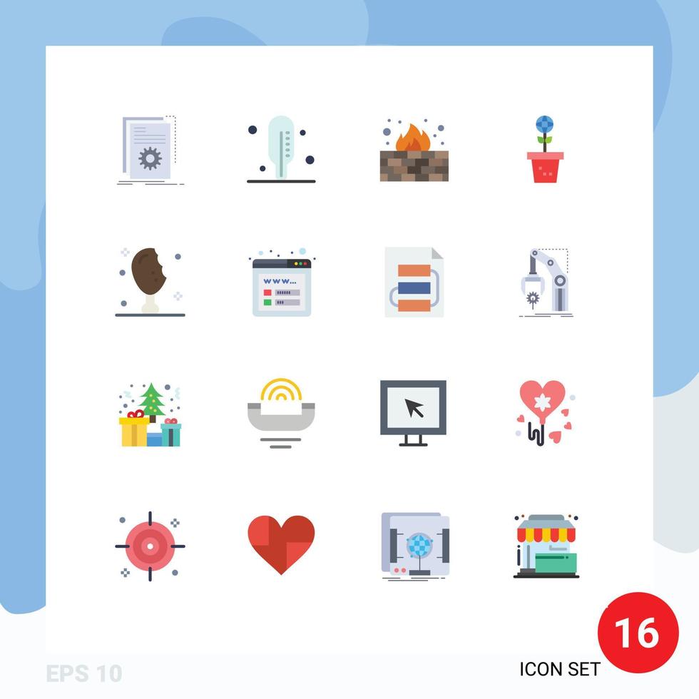 pacote de 16 sinais e símbolos modernos de cores planas para mídia impressa na web, como firewall de planta de carne, ambiente natural, pacote editável de elementos de design vetorial criativo vetor