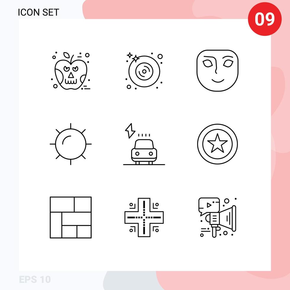9 ícones criativos sinais e símbolos modernos de emoção de carro elétrico tempo natureza editável elementos de design vetorial vetor
