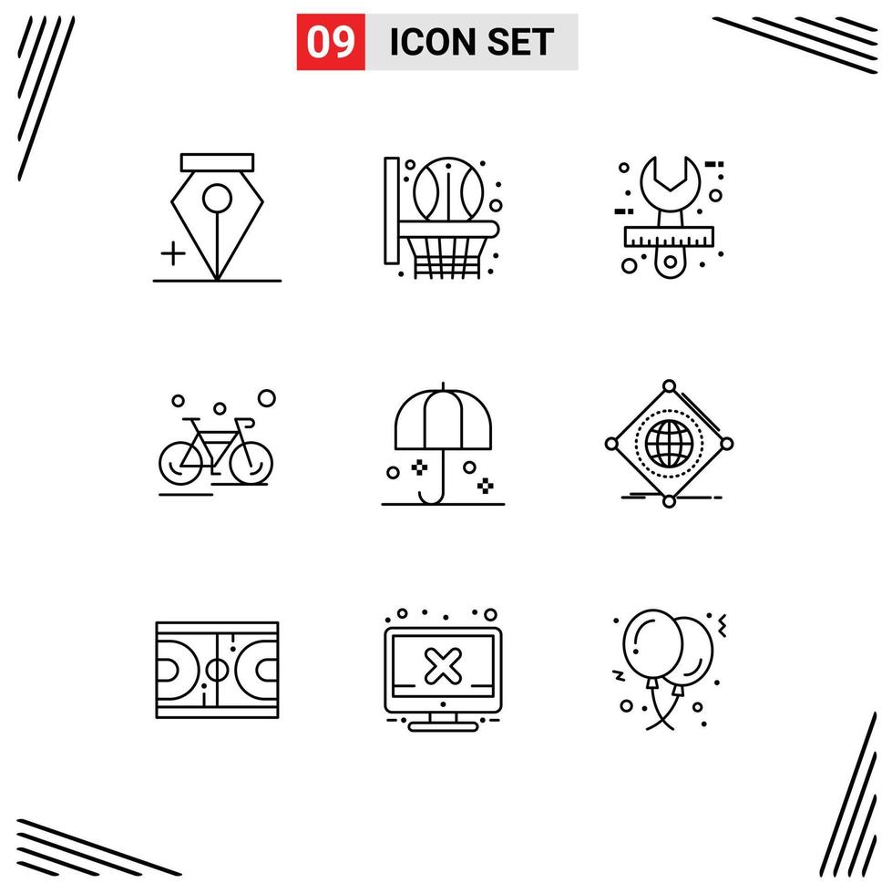 conjunto moderno de pictograma de 9 contornos de elementos de design de vetores editáveis de design de corrida de proteção