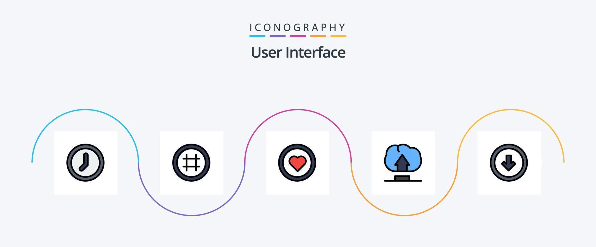 linha de interface do usuário preenchida com 5 ícones planos, incluindo usuário. seta. interface. do utilizador. interface vetor