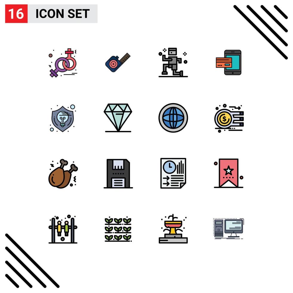 conjunto de linhas preenchidas de cores planas de interface móvel de 16 pictogramas de smartphone móvel, crédito bancário, elementos de design de vetores criativos editáveis