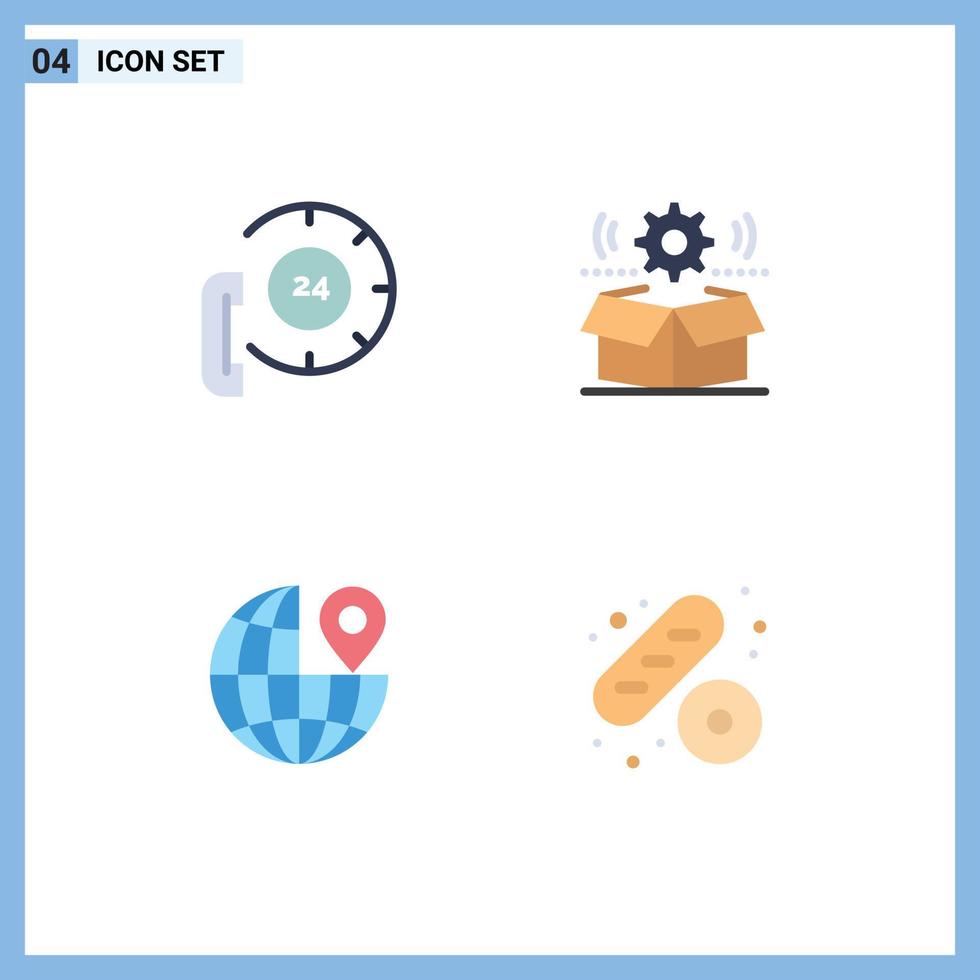 4 ícones planos de vetores temáticos e símbolos editáveis de configuração de chamada, contato, localização da engrenagem, elementos de design de vetores editáveis