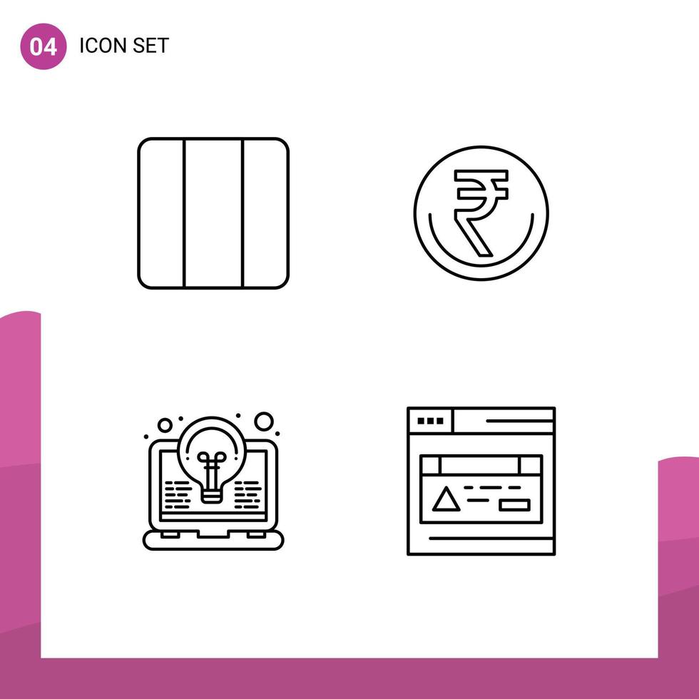 pacote de linha vetorial editável de 4 cores planas de linha preenchida simples de distribuição de layout de rupia finanças bulbo elementos de design de vetores editáveis