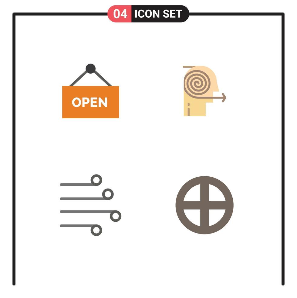 4 conceito de ícone plano para sites móveis e aplicativos soluções de foco de golpe aberto focam elementos de design de vetores editáveis