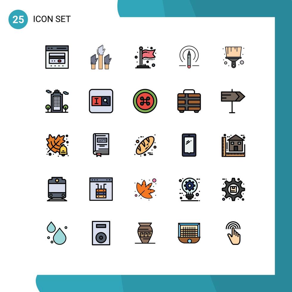 conjunto de 25 ícones de interface do usuário modernos símbolos sinais para pincel educação funcionário lápis marco elementos de design de vetores editáveis