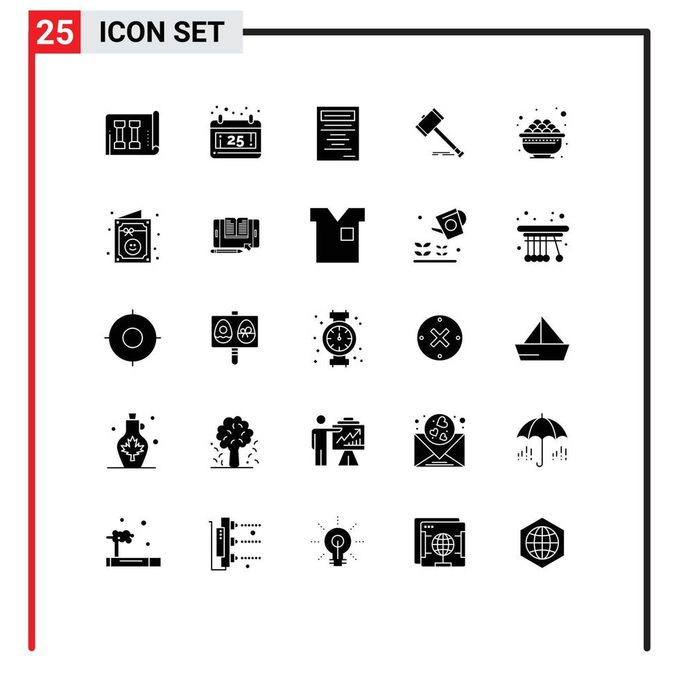25 ícones criativos sinais e símbolos modernos de elementos de design de vetores editáveis de corte de martelo de lei de tigela
