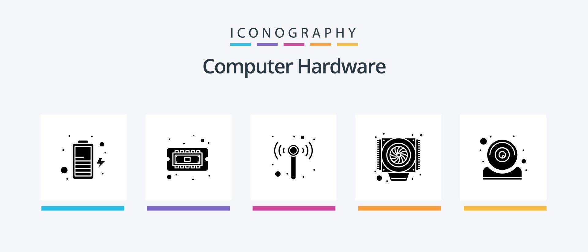 pacote de ícones de glifo 5 de hardware de computador, incluindo . isto. Wi-fi. hardware. fã. design de ícones criativos vetor