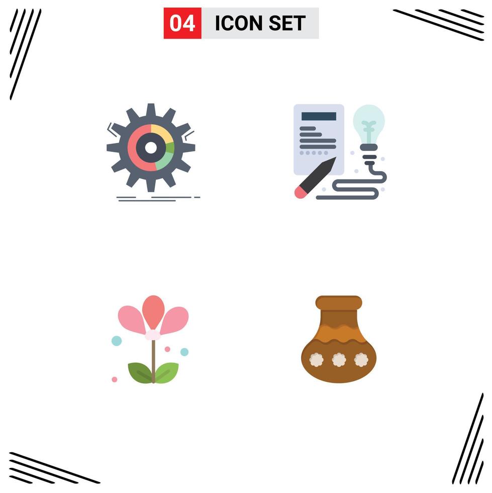 conjunto moderno de 4 ícones e símbolos planos, como definir elementos de design de vetor editável de natureza de processo de flor