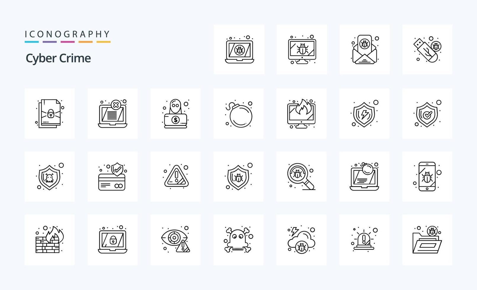 25 pacote de ícones de linha de crime cibernético vetor