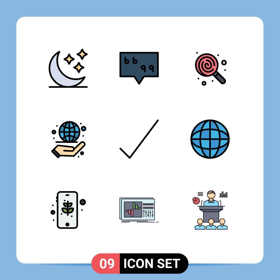 conjunto de 9 sinais de símbolos de ícones de interface do usuário modernos para verificação de carrapatos elementos de design de vetores editáveis do globo de gerenciamento de alimentos
