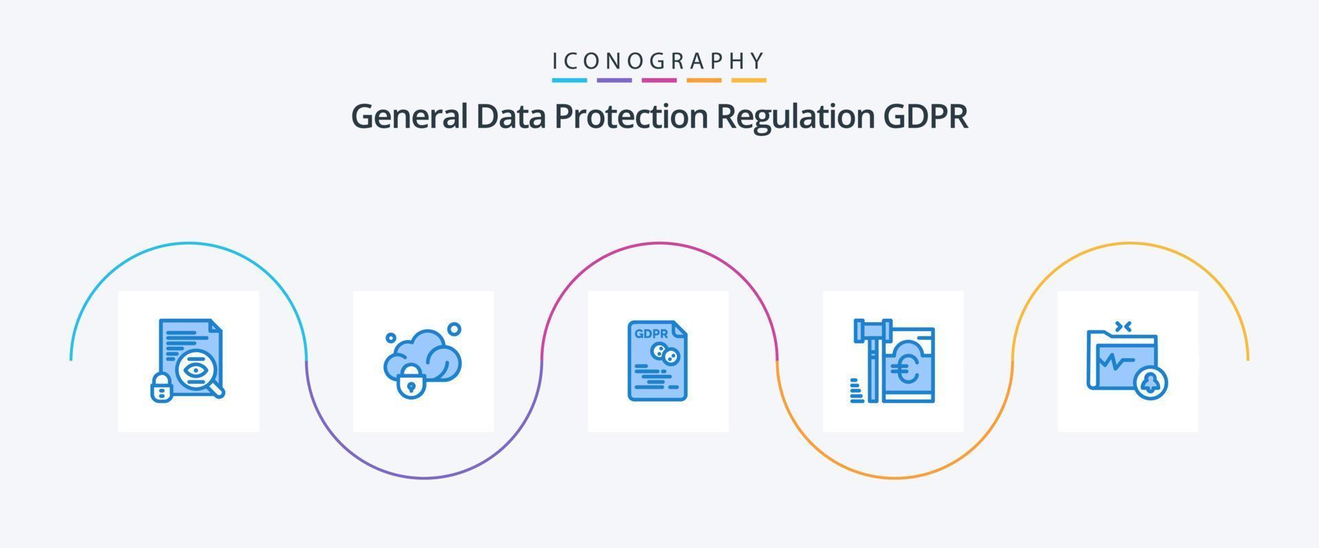 pacote de ícones gdpr blue 5 incluindo documento. segurança. dados. euro. seguro vetor