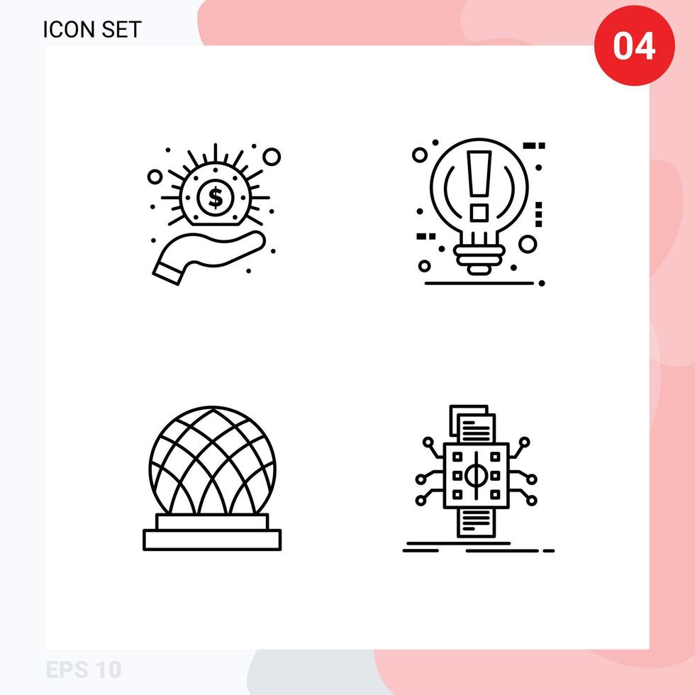 grupo de 4 sinais e símbolos de cores planas de linha preenchida para construção de negócios, dinheiro, cidade leve, elementos de design de vetores editáveis