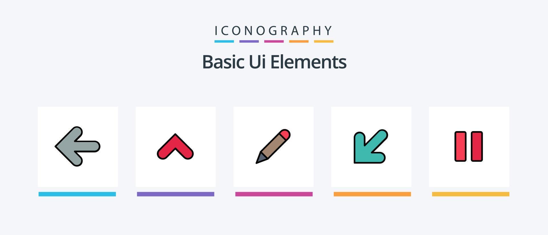 linha básica de elementos da interface do usuário preenchida com 5 ícones, incluindo cancelar. escrever. excluir. escola. lápis. design de ícones criativos vetor