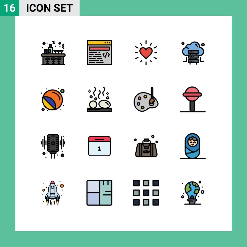 16 interface de usuário pacote de linha cheia de cores planas de sinais e símbolos modernos de impressora de carimbo servidor de impressão de amor editável elementos de design de vetor criativo