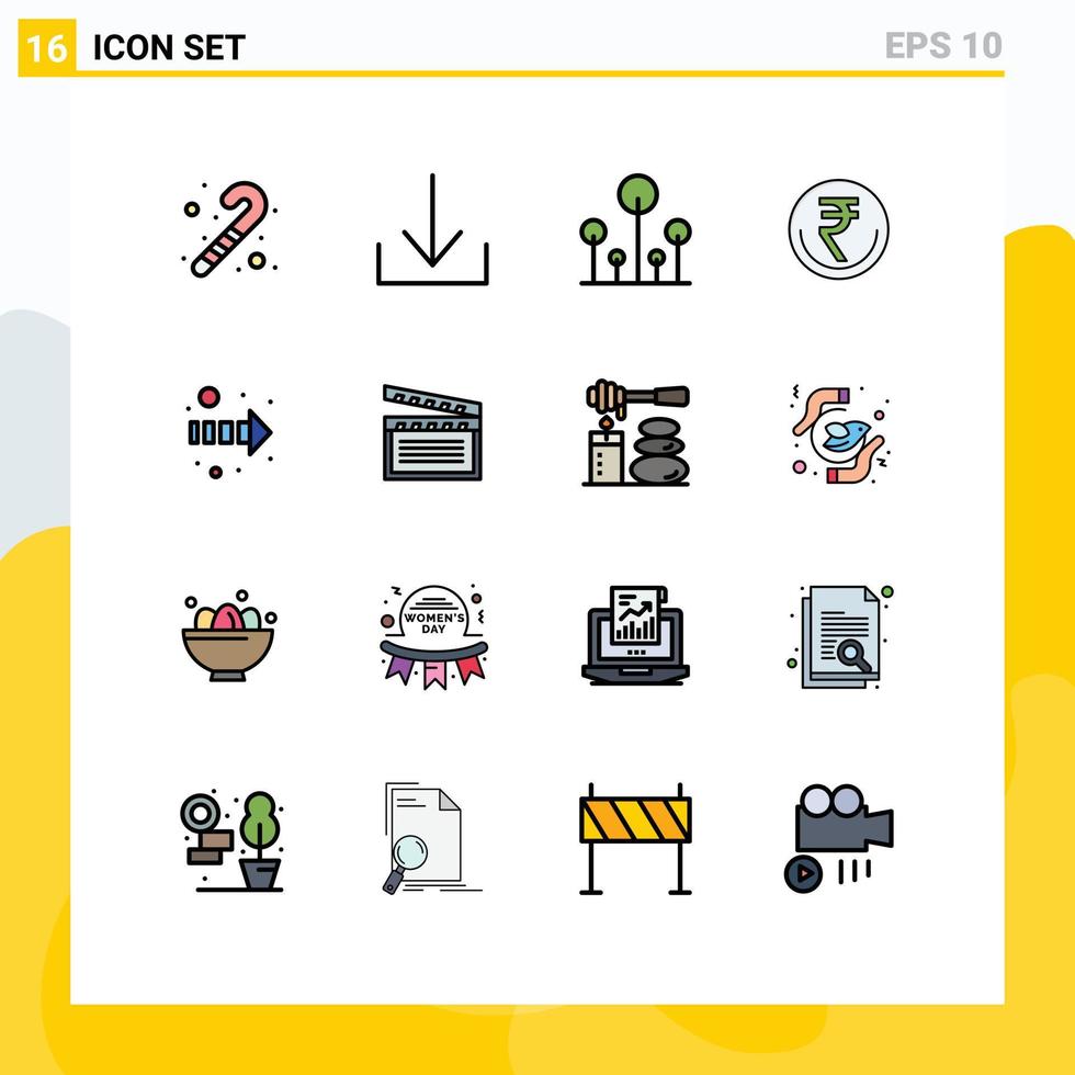 16 interface do usuário pacote de linhas cheias de cores planas de sinais modernos e símbolos de direção comércio árvore rúpia indiana elementos de design de vetores criativos editáveis