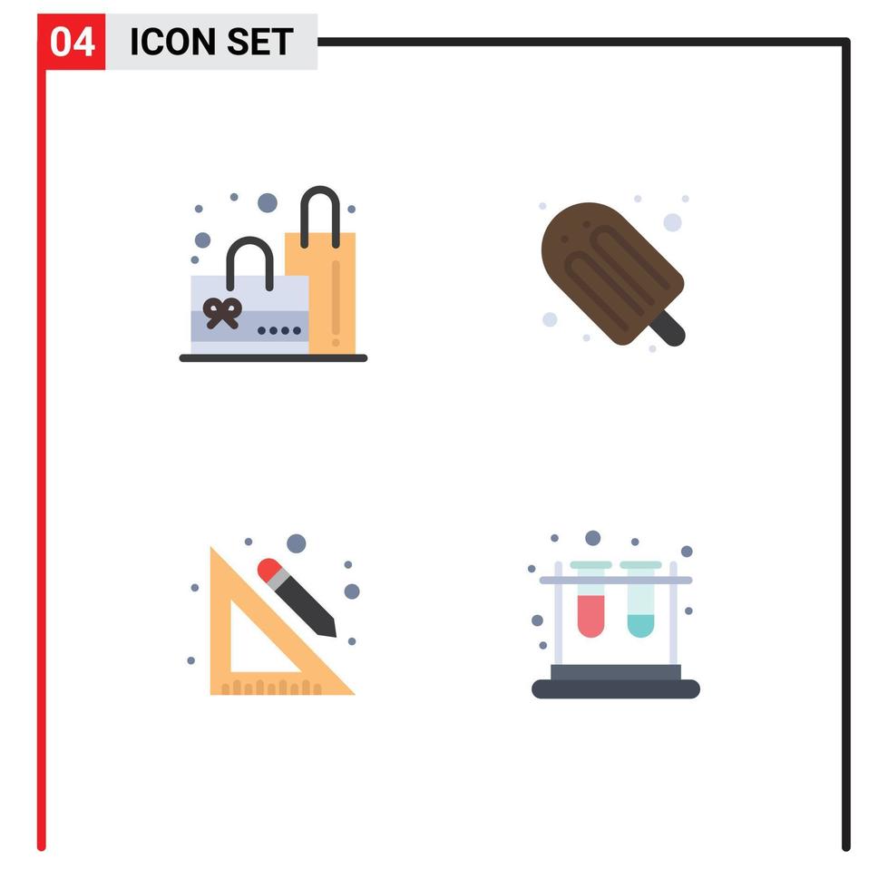 pacote de 4 ícones planos criativos de elementos de design de vetores editáveis de escola de sorvete de comida escolar