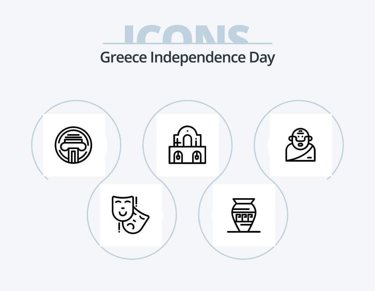 pacote de ícones de linha do dia da independência da grécia 5 design de ícones. cavalos. páscoa. vaso. igreja. prédio vetor