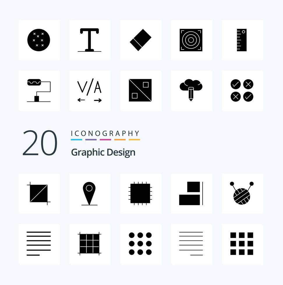 Pacote de ícones de glifo sólido de 20 designs, como alinhar o texto criativo correto do design vetor