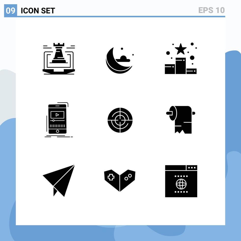 pacote de interface do usuário de 9 glifos sólidos básicos de elementos de design de vetores editáveis de estrela de música de conquista de jogador móvel