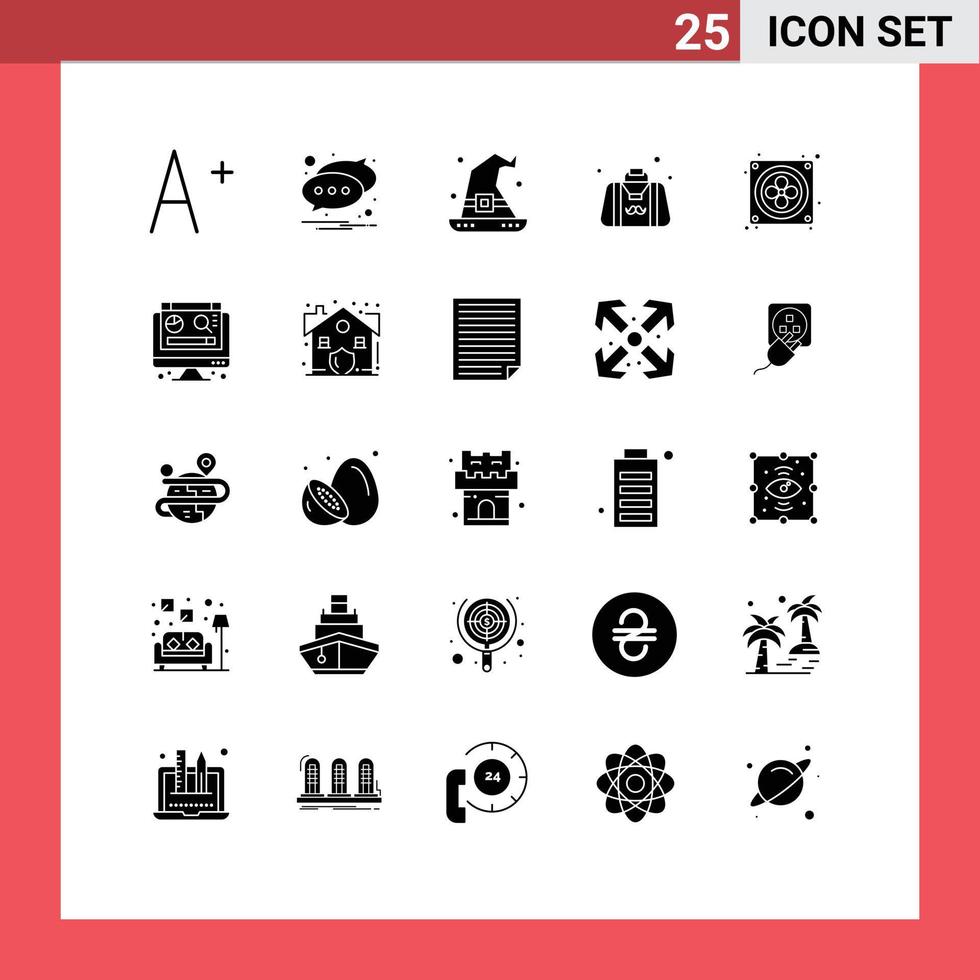 grupo de símbolos de ícone universal de 25 glifos sólidos modernos de hardware computador mágico cavalheiro pai editável elementos de design vetorial vetor