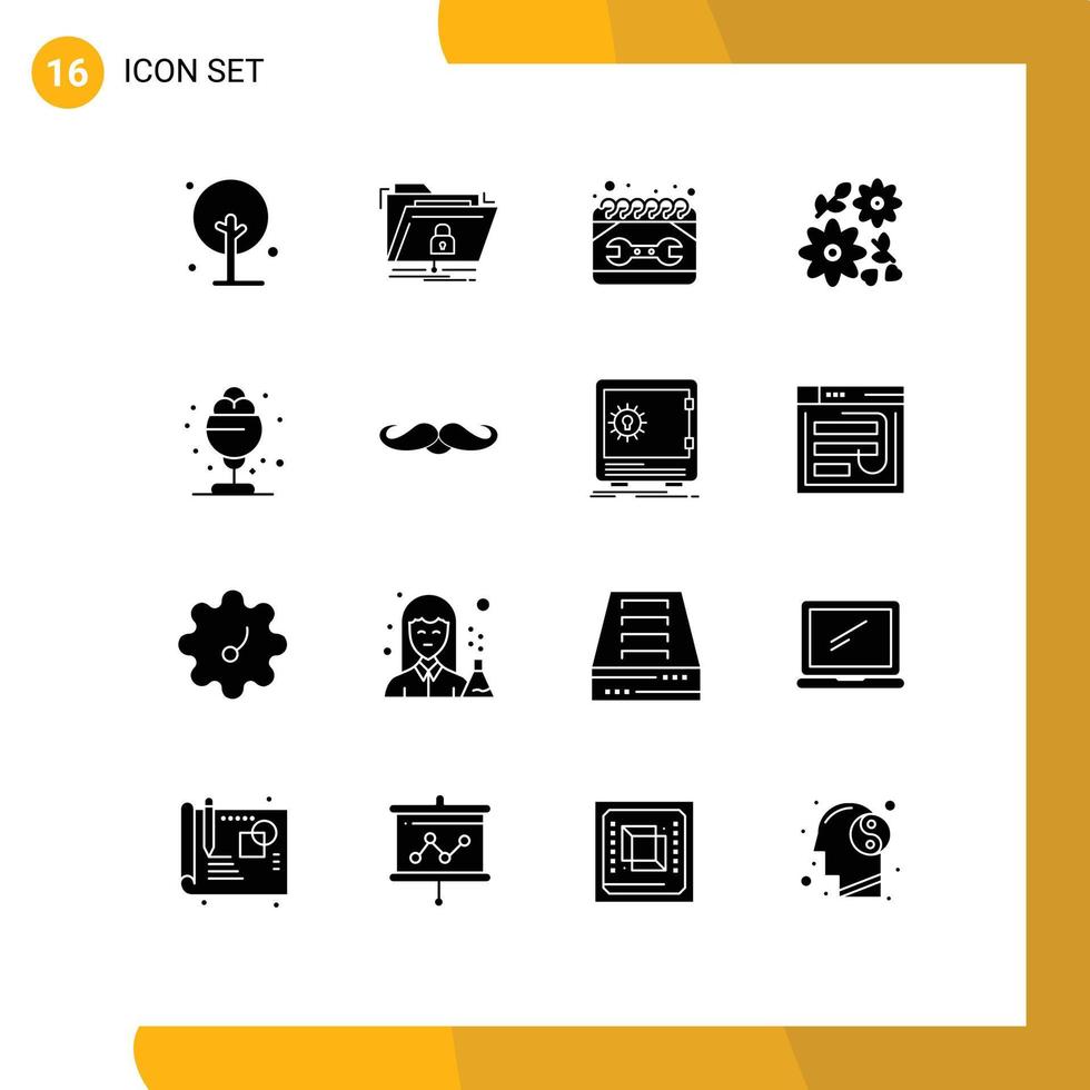 pacote de interface do usuário de 16 glifos sólidos básicos de flor do deserto reparo de buquê seguro elementos de design de vetores editáveis