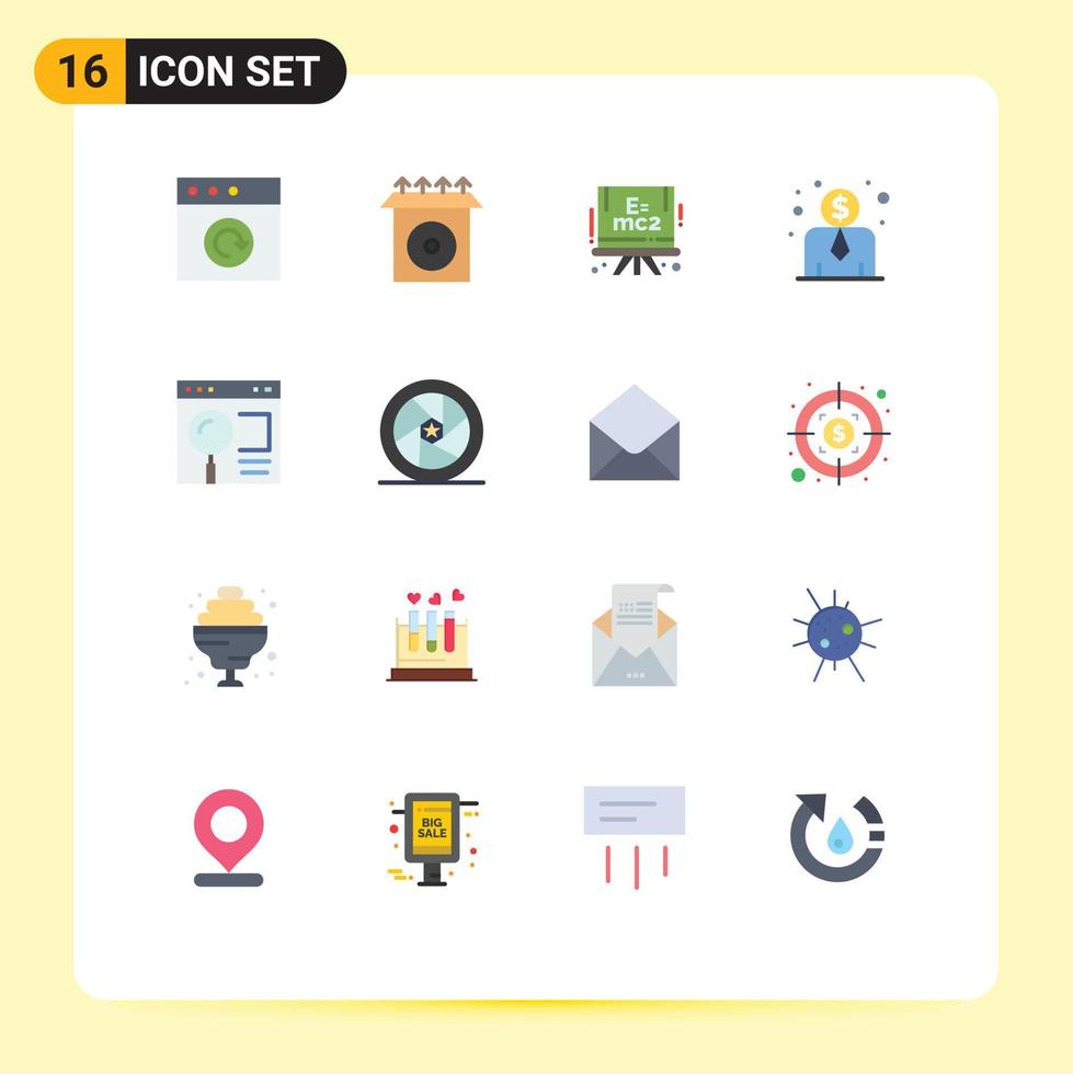conjunto moderno de 16 cores planas e símbolos, como interface de pesquisa de ciência da web em destaque, pacote editável de elementos de design de vetores criativos