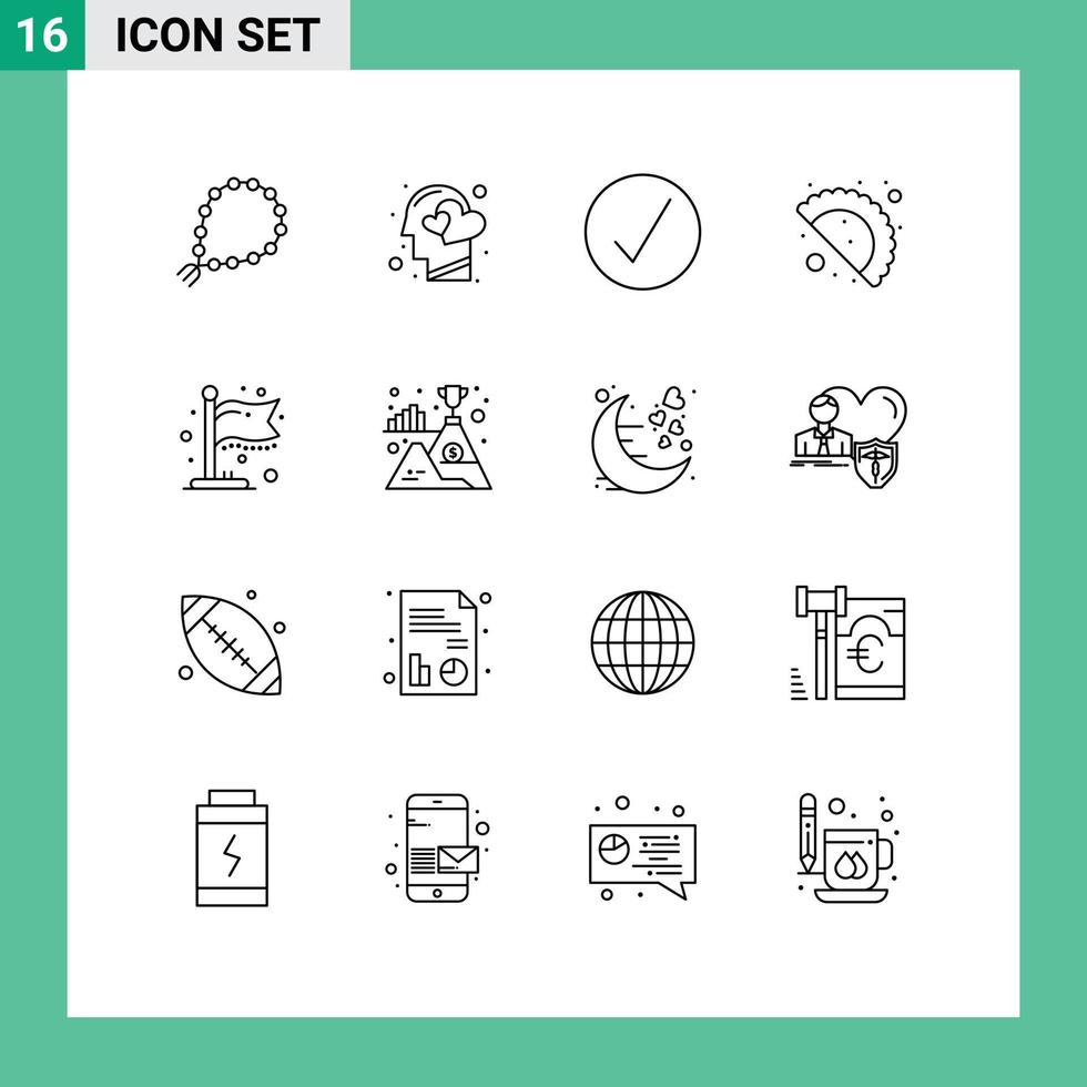 grupo de 16 contornos de sinais e símbolos para acabamento gujjia coração comida media player elementos de design de vetores editáveis