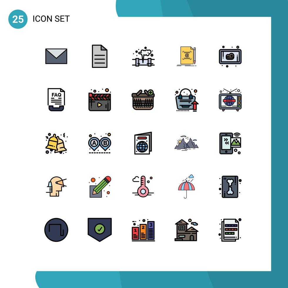 25 interface do usuário linha cheia pacote de cores planas de sinais e símbolos modernos de notas de texto de gás de correio de carne editáveis elementos de design vetorial vetor
