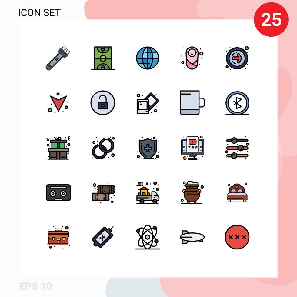 pacote de ícones vetoriais de estoque de 25 sinais e símbolos de linha para seta para a frente, jogo de crianças, elementos de design de vetores editáveis na internet