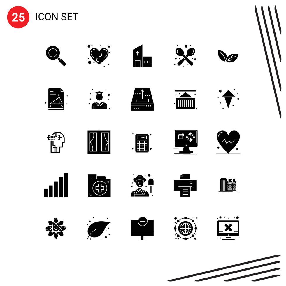 grupo de símbolos de ícone universal de 25 glifos sólidos modernos de utensílios de construção de loja garfo mosteiro elementos de design de vetores editáveis