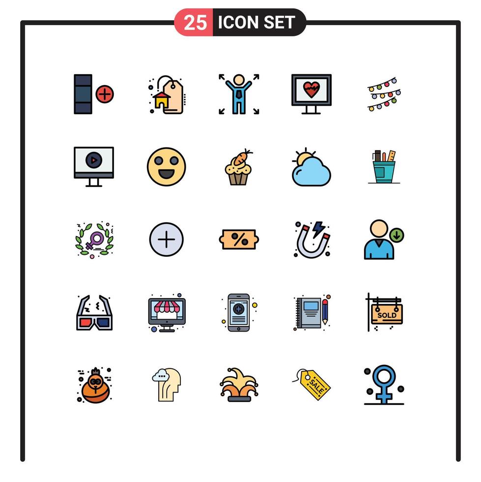 25 interface do usuário linha cheia pacote de cores planas de sinais e símbolos modernos de exibição celebtare oportunidade celebrações decorações elementos de design de vetores editáveis