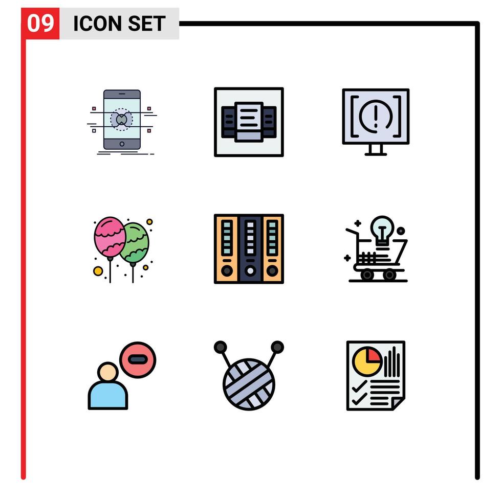 pacote de cores planas fillline de 9 símbolos universais de celebração de contato holi decoração suporte elementos de design de vetores editáveis