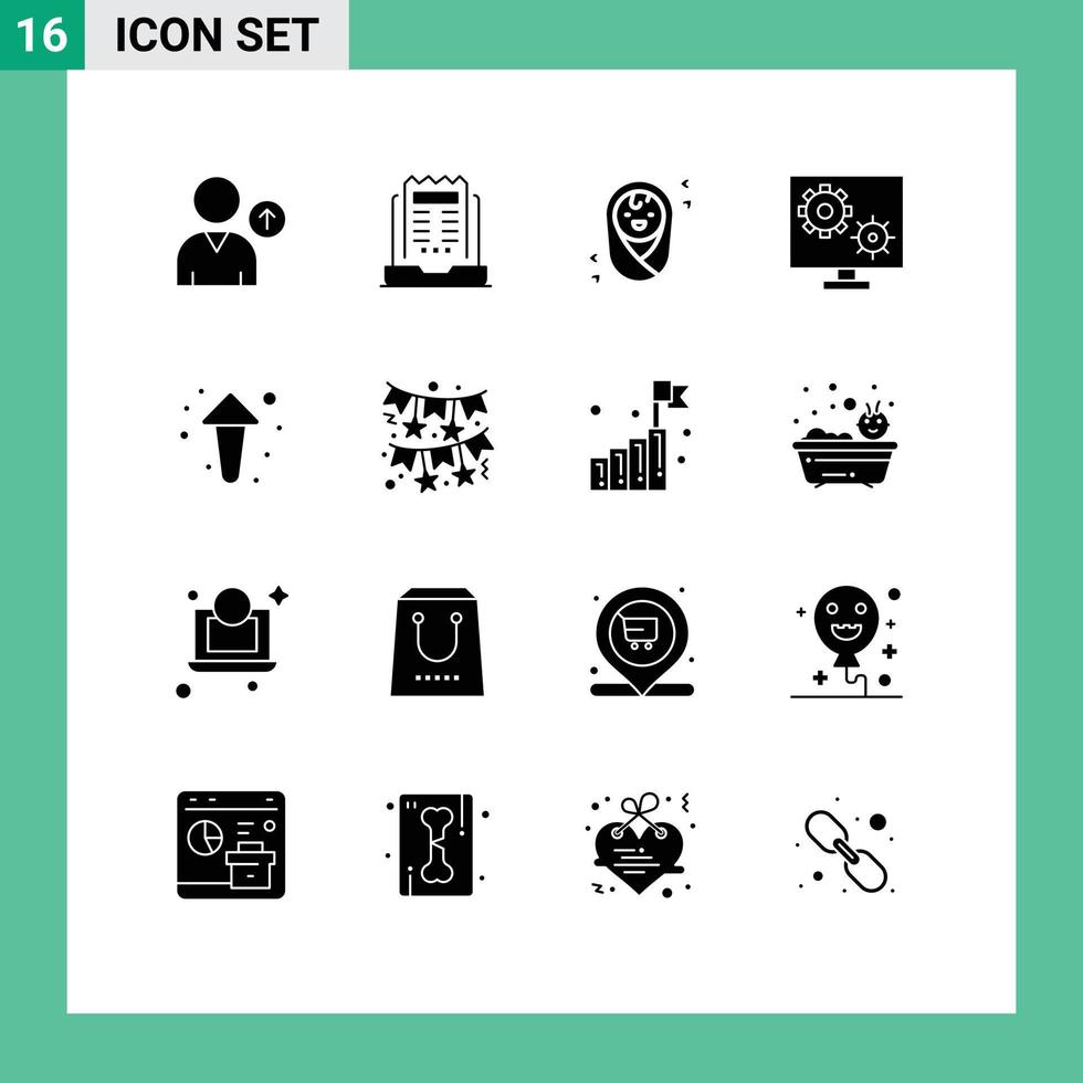 16 conceito de glifo sólido para sites móveis e setas de aplicativos configurando elementos de design de vetores editáveis de equipamento de tela de bebê