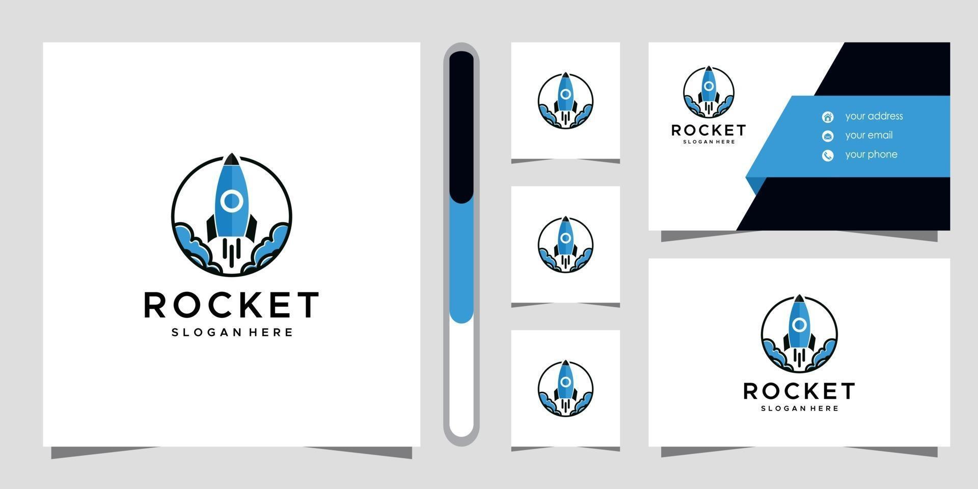 design do logotipo do foguete e cartão de visita vetor