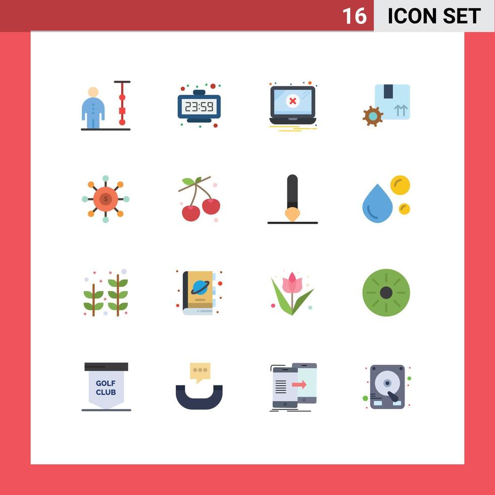 conjunto de cores planas de interface móvel de 16 pictogramas de problema de marca de tempo de produto premium de engrenagem pacote editável de elementos de design de vetores criativos