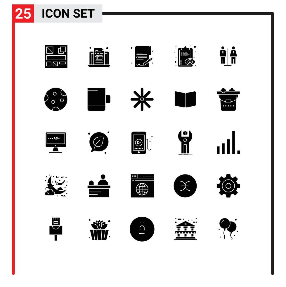 conjunto moderno de pictograma de 25 glifos sólidos de elementos de design de vetores editáveis de dinheiro de hotel completo prancheta de homestay