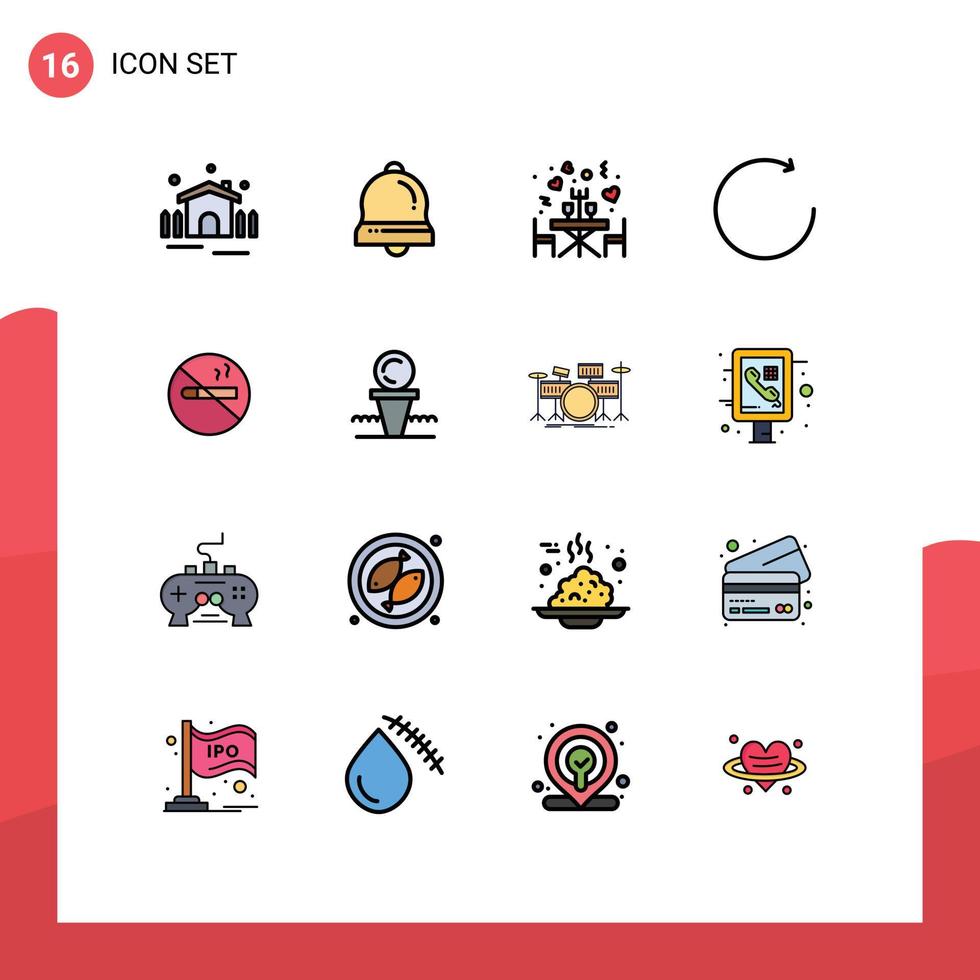 16 interface do usuário pacote de linhas cheias de cores planas de sinais e símbolos modernos de jantar para fumar cigarros girar elementos de design de vetores criativos editáveis