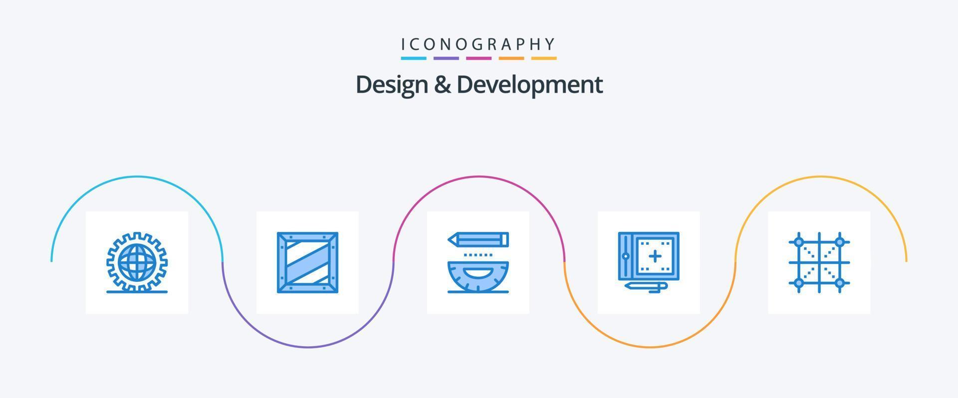 pacote de ícones de design e desenvolvimento azul 5, incluindo desenvolvimento. codificação. desenvolvimento. lápis. projeto vetor