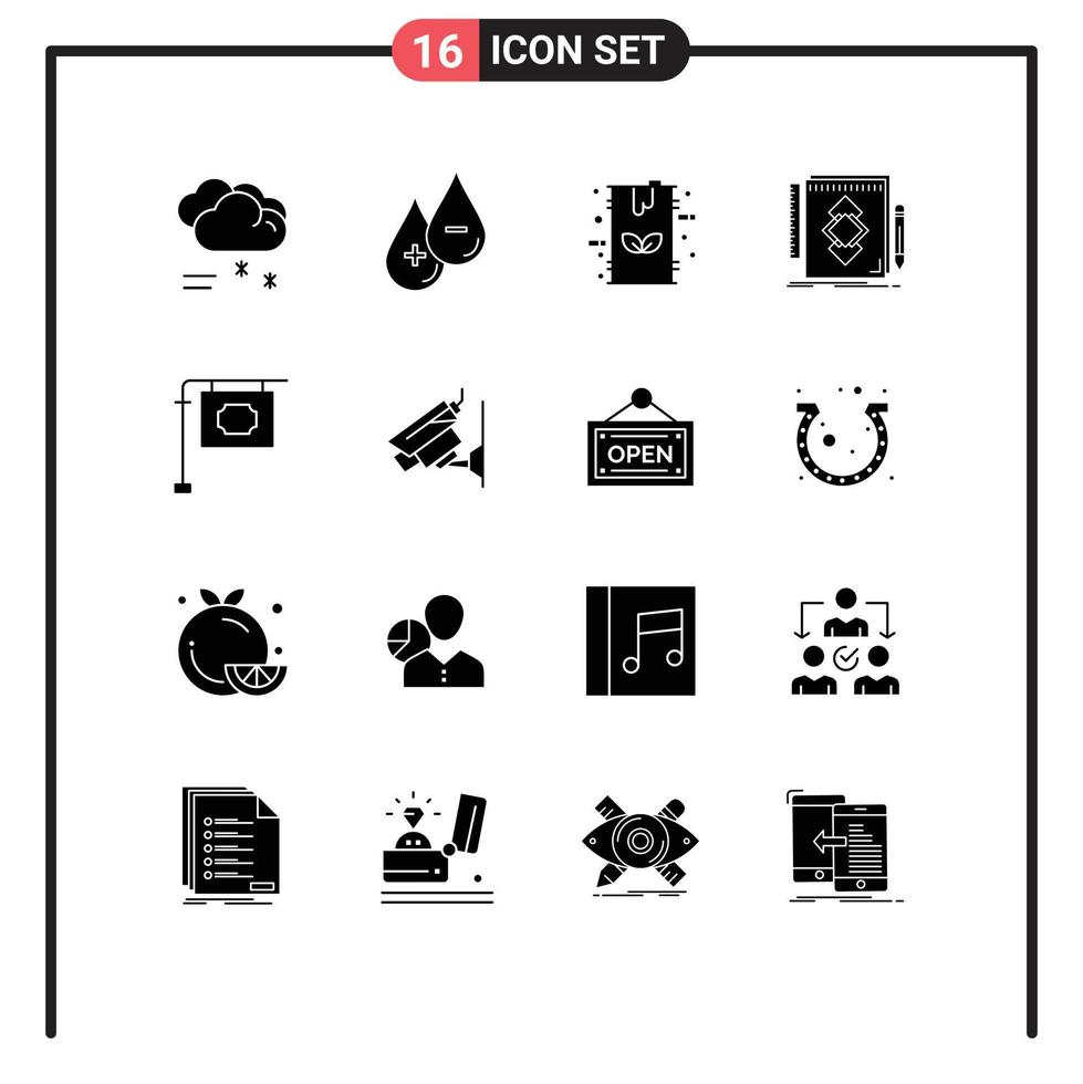 grupo de símbolos de ícone universal de 16 glifos sólidos modernos de ferramenta de desenho menos elementos de design de vetores editáveis de combustível de design