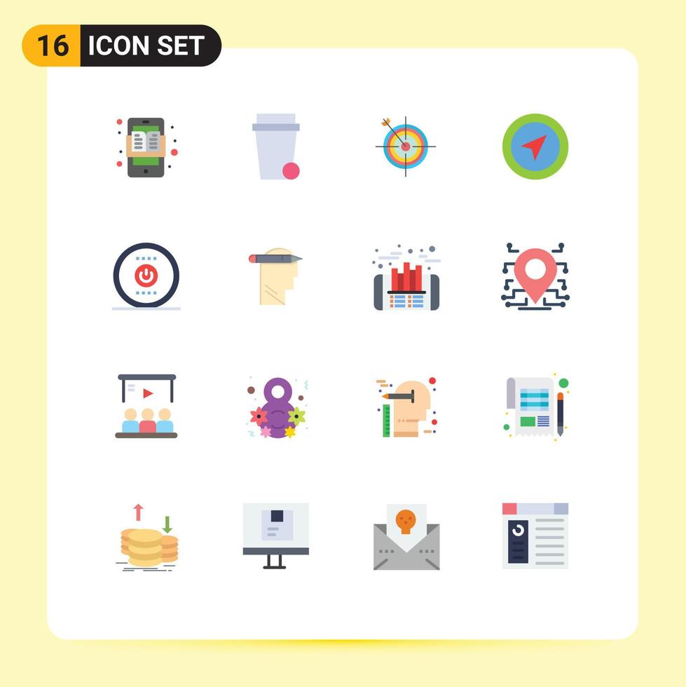 grupo de símbolos de ícone universal de 16 cores planas modernas de mapa de foco de ponteiro de computação alvo pacote editável de elementos de design de vetores criativos