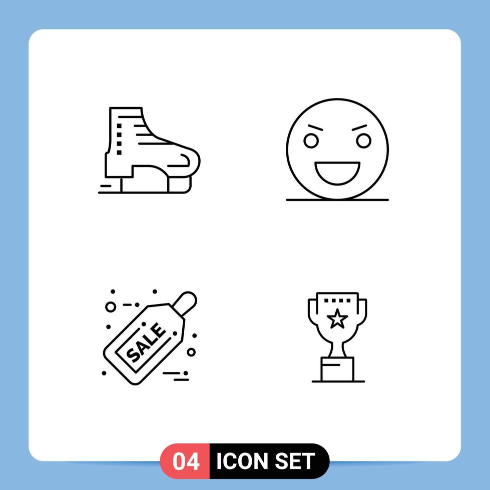 Pacote de 4 linhas de interface de usuário de sinais e símbolos modernos de patins de gelo assustadores alpinos halloween elementos de design de vetores editáveis de natal