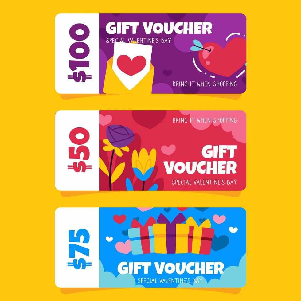 conjunto de voucher do dia dos namorados vetor