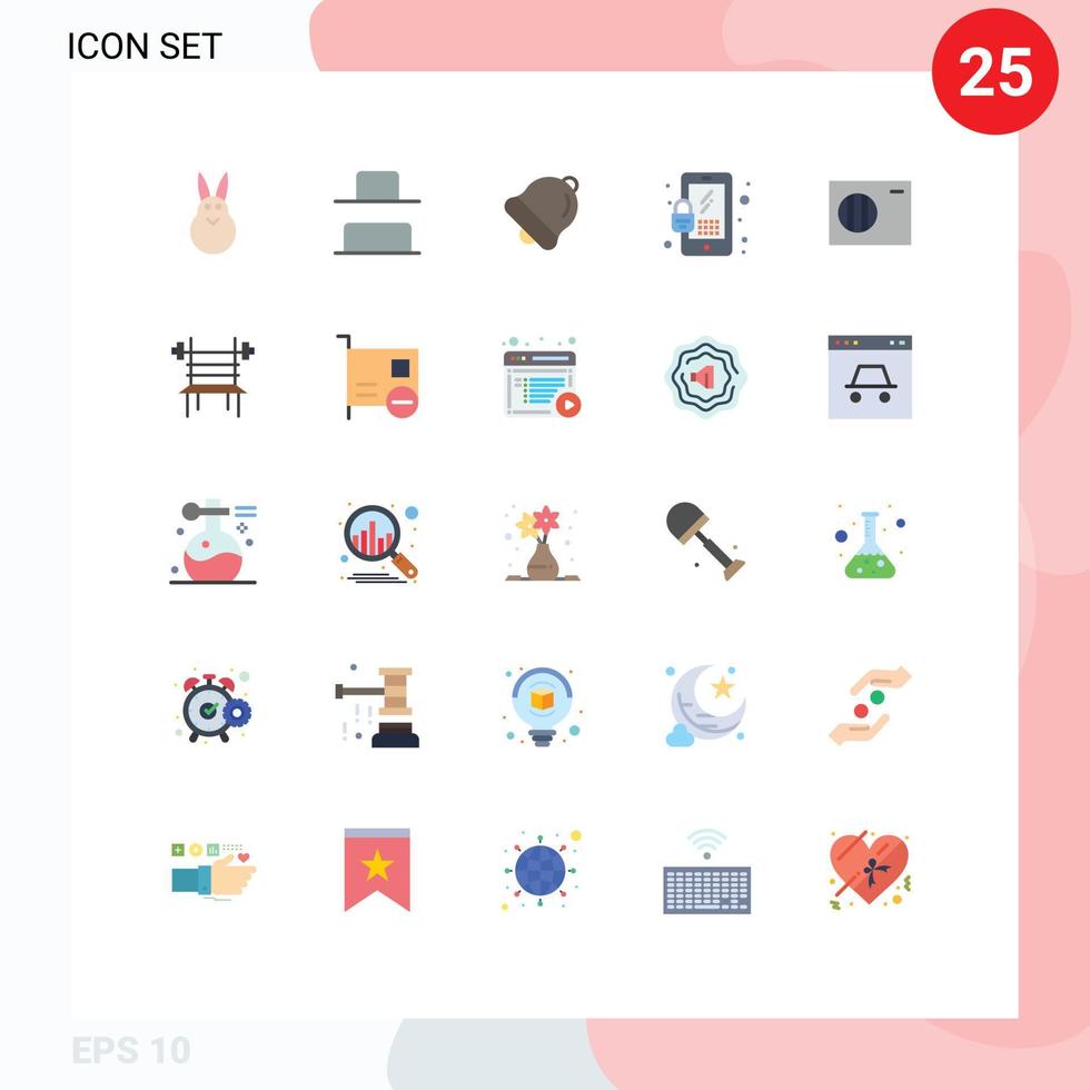 pacote de interface do usuário de 25 cores planas básicas de elementos de design de vetor editáveis de segurança de condicionador de sino externo de haltere