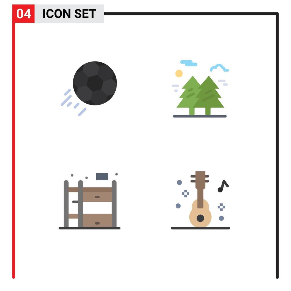pacote de 4 sinais e símbolos de ícones planos modernos para mídia impressa na web, como elementos de design de vetores editáveis vivos de árvore de pontapé de parque de futebol