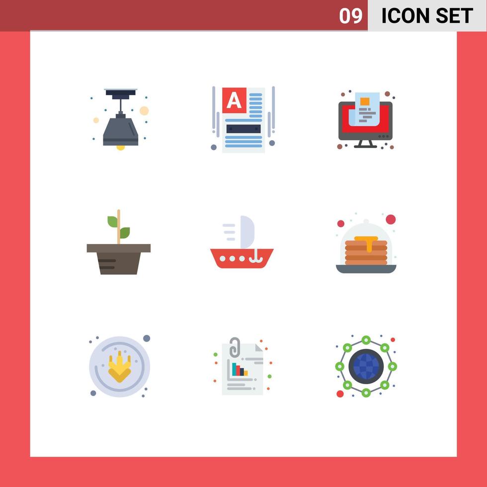9 pacote de cores planas de interface de usuário de sinais e símbolos modernos de elementos de design de vetores editáveis de jornal de planta de navio