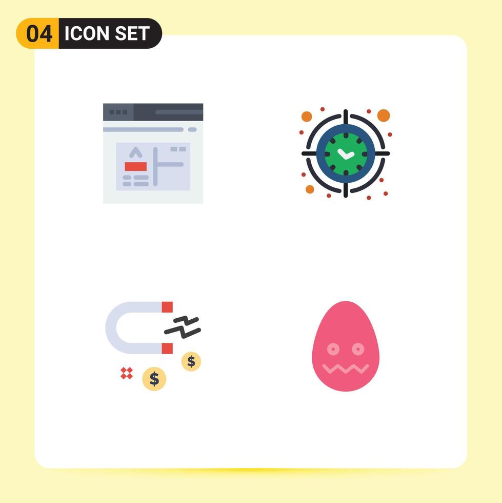 conjunto de 4 sinais de símbolos de ícones de interface do usuário modernos para aplicativos que atraem elementos de design de vetores editáveis de investimento de alvo da web