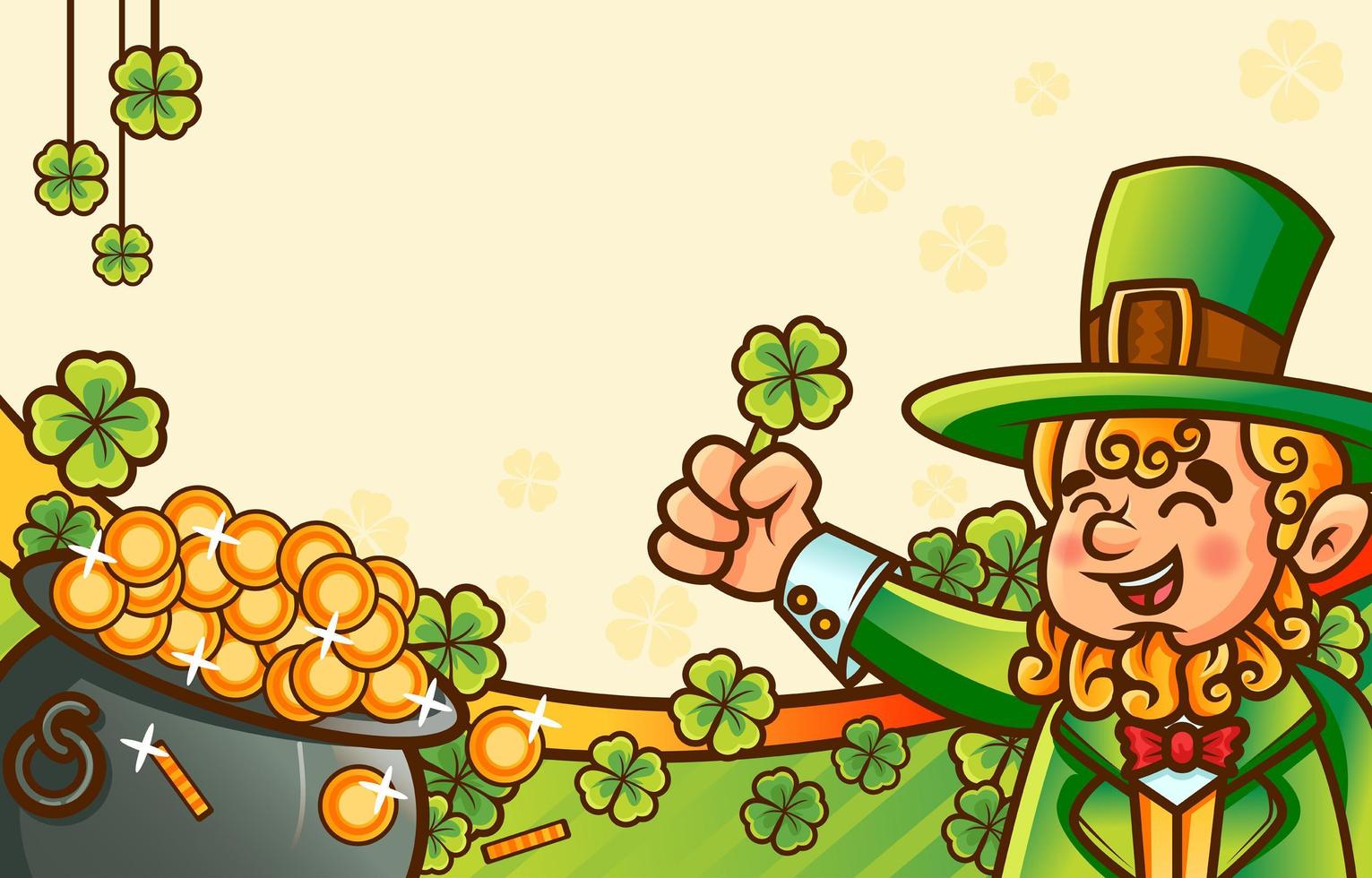 leprechaun feliz com um barril de ouro vetor