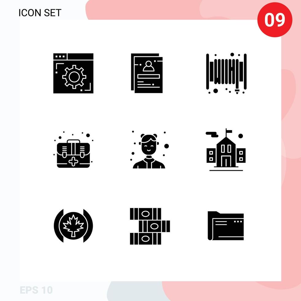 pacote de linha vetorial editável de 9 glifos sólidos simples de avatar primeiro usuário mangueira de emergência elementos de design vetorial editável vetor